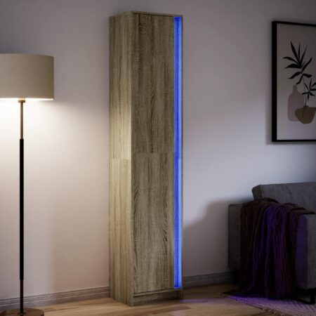 vidaXL Vysoká skrinka s LED sonoma 41,5x32,5x200 cm kompozitné drevo