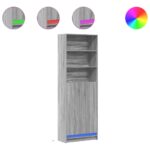 vidaXL Vysoká skrinka s LED sivá sonoma 69x32,5x200cm kompozitné drevo – Obrázok 2