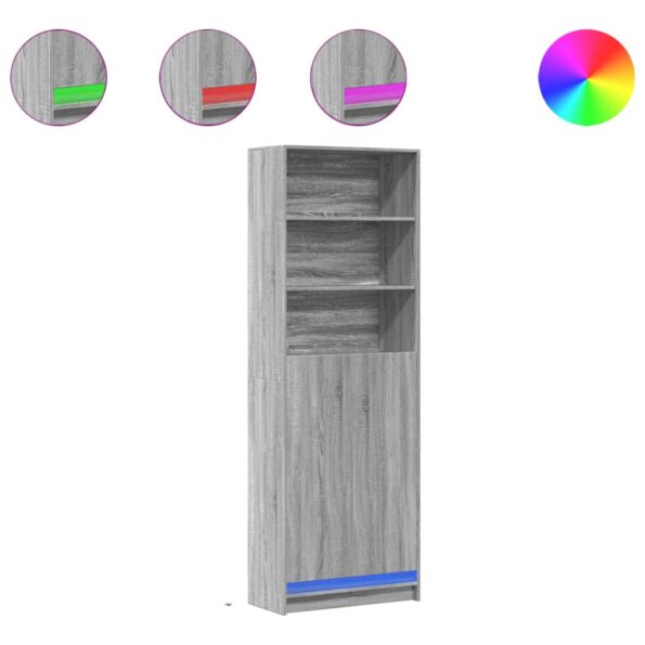 vidaXL Vysoká skrinka s LED sivá sonoma 69x32,5x200cm kompozitné drevo – Obrázok 2