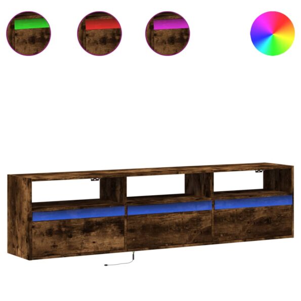 vidaXL TV nástenná skrinka s LED svetlami dymový dub 180x31x45 cm – Obrázok 2