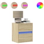 vidaXL Nástenná nočná skrinka s LED osvetlením dub sonoma – Obrázok 2