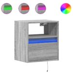 vidaXL Nástenné nočné skrinky s LED osvetlením 2 ks sivé sonoma – Obrázok 2