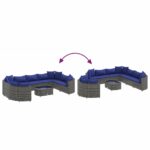 vidaXL 10-dielna záhradná sedacia súprava s vankúšmi polyratanová sivá – Obrázok 6