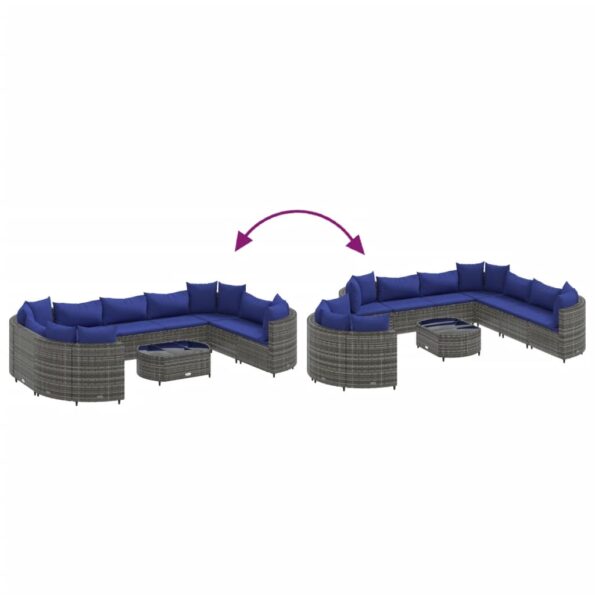 vidaXL 10-dielna záhradná sedacia súprava s vankúšmi polyratanová sivá – Obrázok 6