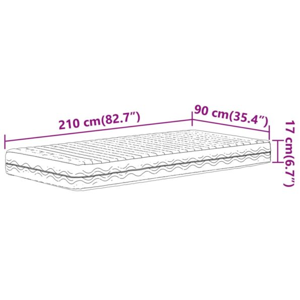 vidaXL Penový matrac biely 90x210 cm tvrdosť H2 H3 – Obrázok 9