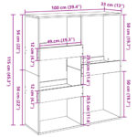 vidaXL Knižnica/deliaca stena sivá sonoma 100x33x115 cm – Obrázok 9