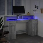 vidaXL Stôl s LED svetlami sivá sonoma 140x55x91 cm kompozitné drevo – Obrázok 5