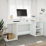 vidaXL Stôl s LED svetlami biely 200x55x91 cm kompozitné drevo – Obrázok 4