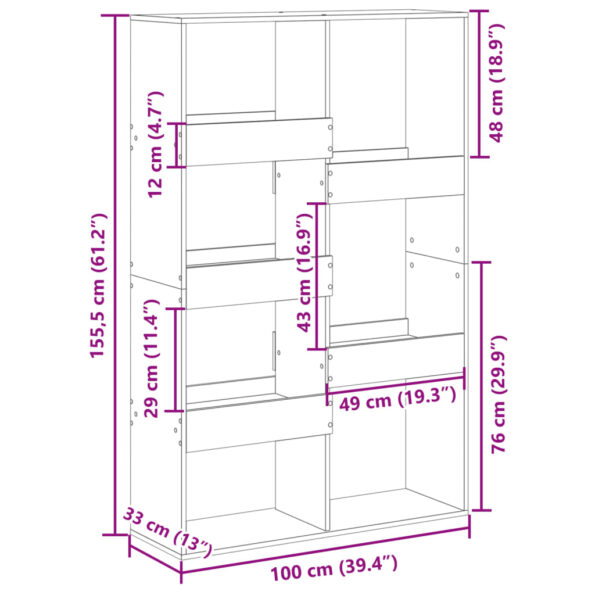 vidaXL Deliaca stena dymový dub 100x33x155,5 cm kompozitné drevo – Obrázok 9
