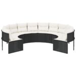 vidaXL Záhradná pohovka s vankúšmi okrúhla čierna polyratanová – Obrázok 3