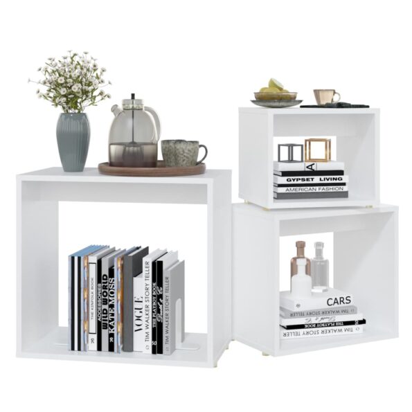 vidaXL Zasúvacie stolíky 3 ks biele drevotrieska – Obrázok 4