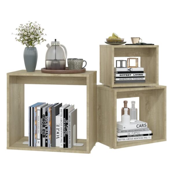 vidaXL Zasúvacie stolíky 3 ks dub sonoma drevotrieska – Obrázok 4