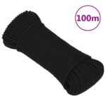 vidaXL Pracovné lano čierne 5 mm 100 m polyester