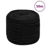 vidaXL Pracovné lano čierne 8 mm 50 m polyester
