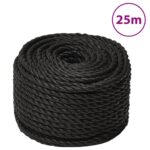 vidaXL Pracovné lano čierne 12 mm 25 m polypropylén