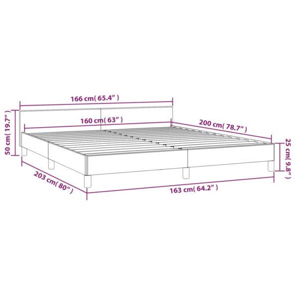 vidaXL Posteľný rám s čelom bez matraca kapučínový 160x200 cm – Obrázok 9