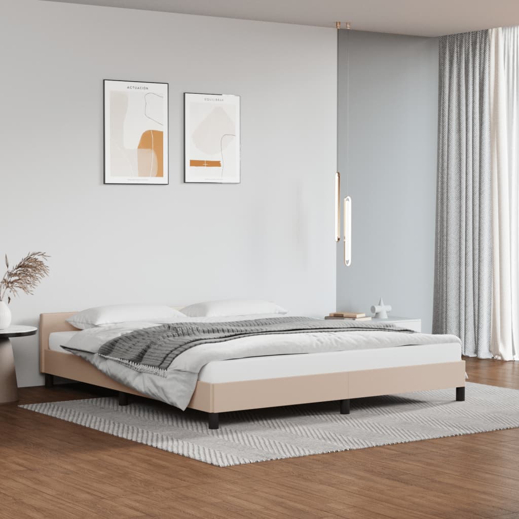 VXL8720287175612_m_en_hd_1.jpg vidaXL Posteľný rám s čelom bez matraca kapučínový 160x200 cm – Obrázok 1
