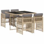 vidaXL 5-dielna záhr. jedálenská sada s vankúšmi mix béžovej polyratan – Obrázok 2