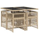 vidaXL 5-dielna záhr. jedálenská sada s vankúšmi mix béžovej polyratan – Obrázok 3