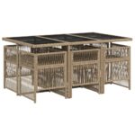 vidaXL 7-dielna záhr. jedálenská sada s vankúšmi mix béžovej polyratan – Obrázok 3