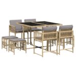 vidaXL 9-dielna záhr. jedálenská sada s vankúšmi mix béžovej polyratan – Obrázok 2