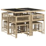 vidaXL 9-dielna záhr. jedálenská sada s vankúšmi mix béžovej polyratan – Obrázok 3