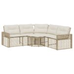 vidaXL Záhradná pohovka so vankúšmi a podnožkou tvarL béžová polyratan – Obrázok 2