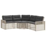 vidaXL Záhradná pohovka s vankúšmi a podnožkou L svetlosivá polyratan – Obrázok 2