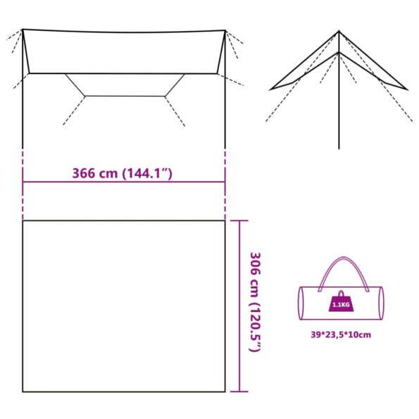 vidaXL Kempingová plachta hnedá 366x306 cm vodotesná – Obrázok 12