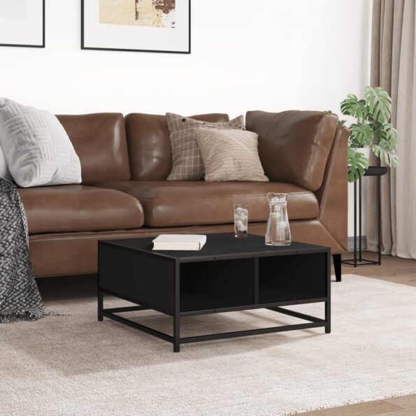 vidaXL Konferenčný stolík čierny 60,5x60,5x30cm kompozitné drevo a kov – Obrázok 3