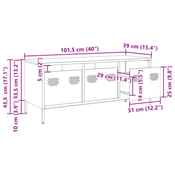vidaXL TV skrinka horčicovožltá 101,5x39x43,5 cm oceľ – Obrázok 12