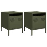 vidaXL Nočné stolíky 2 ks olivovozelené 35x39x43,5 cm oceľ – Obrázok 2