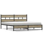vidaXL Kovový posteľný rám bez matraca dub sonoma 180x200 cm – Obrázok 2