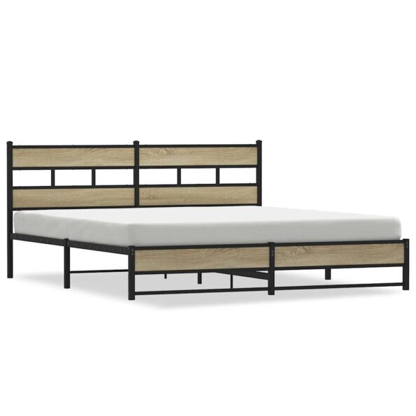 vidaXL Kovový posteľný rám bez matraca dub sonoma 180x200 cm – Obrázok 2