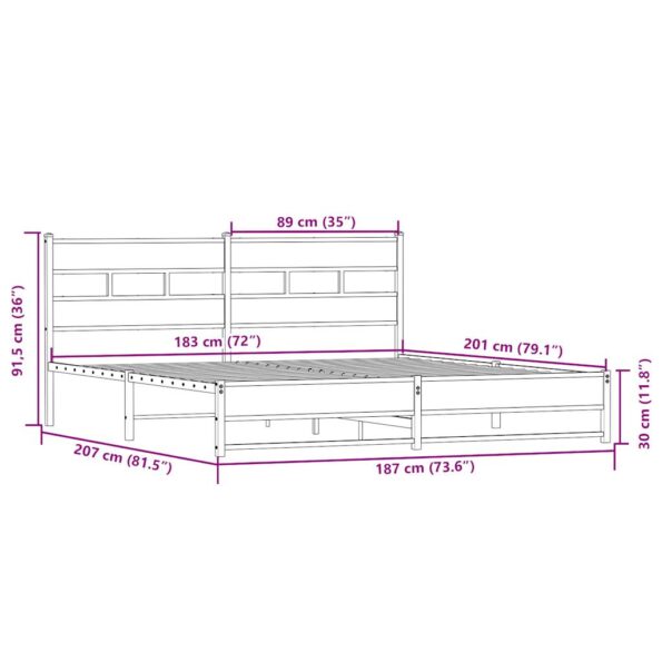 vidaXL Kovový posteľný rám bez matraca dub sonoma 180x200 cm – Obrázok 9