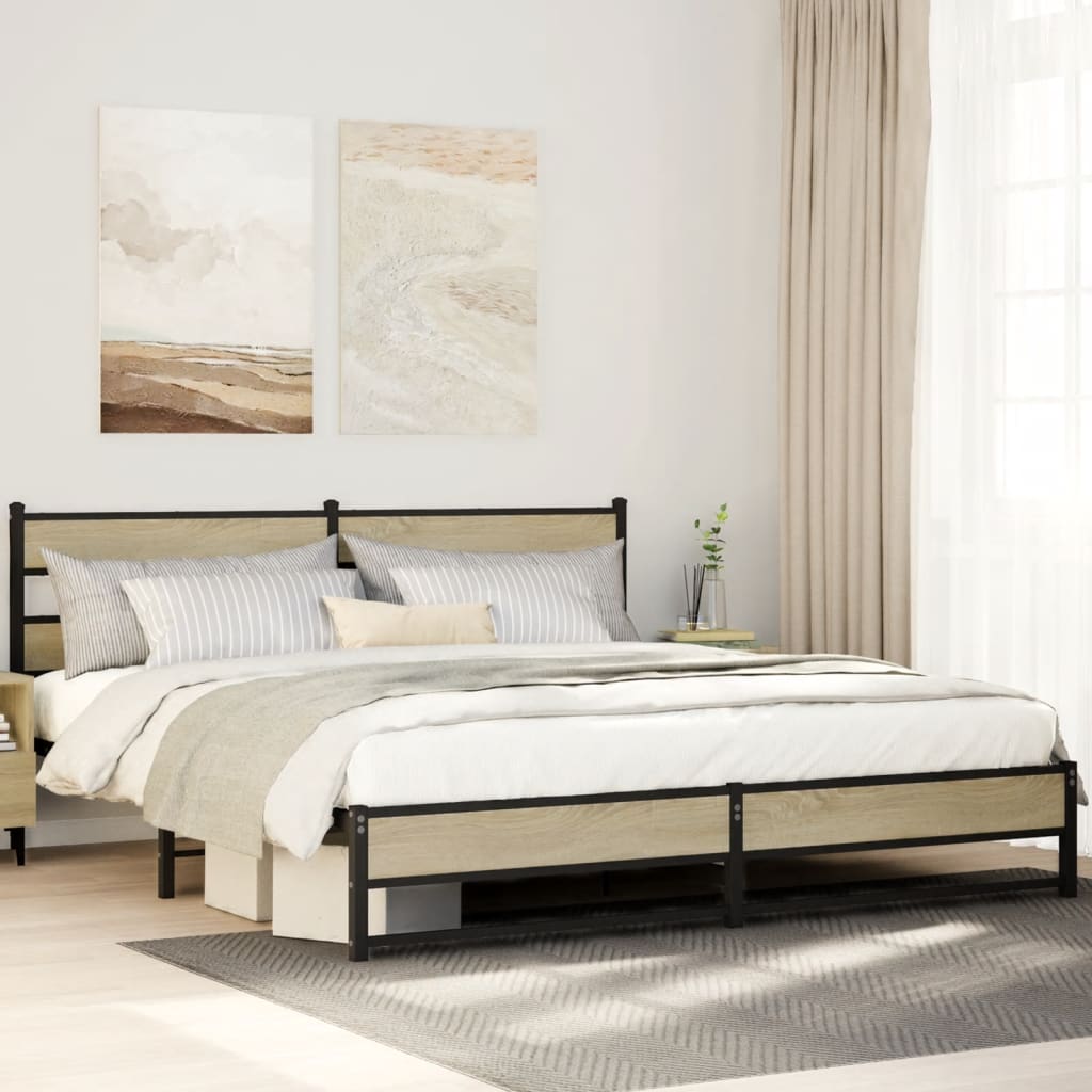VXL8721158367822_m_en_hd_1.jpg vidaXL Kovový posteľný rám bez matraca dub sonoma 180x200 cm – Obrázok 1