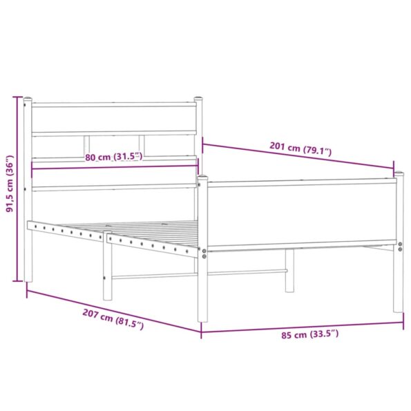 vidaXL Posteľný rám bez matraca dymový dub 80x200 cm kompozitné drevo – Obrázok 9
