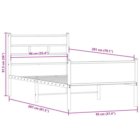 vidaXL Posteľný rám bez matraca dymový dub 90x200 cm kompozitné drevo – Obrázok 9