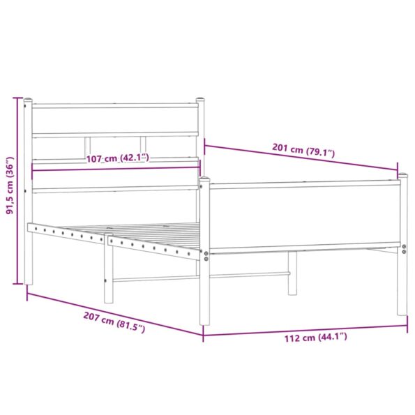 vidaXL Posteľný rám bez matraca dymový dub 107x200 cm kompozitné drevo – Obrázok 9