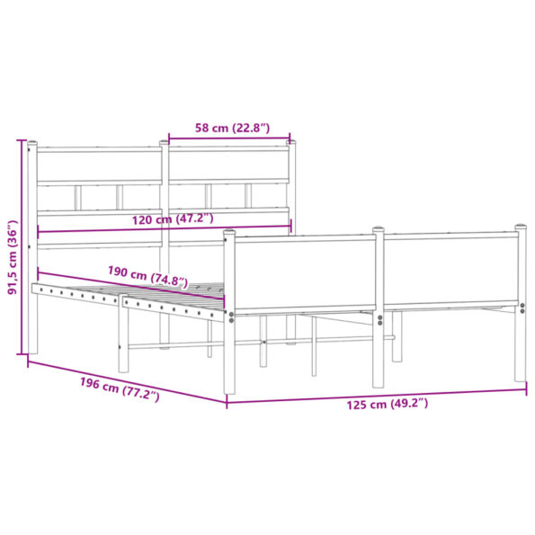 vidaXL Posteľný rám bez matraca dymový dub 120x190 cm borovicový masív – Obrázok 9