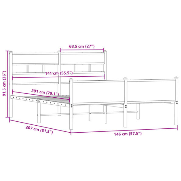 vidaXL Posteľný rám bez matraca dymový dub 140x200 cm kompozitné drevo – Obrázok 9