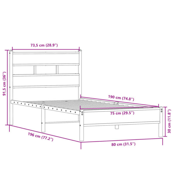 vidaXL Posteľný rám bez matraca dub sonoma 75x190 cm kompozitné drevo – Obrázok 9