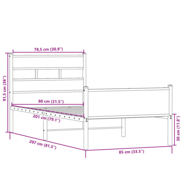 vidaXL Posteľný rám bez matraca dub sonoma 80x200 cm kompozitné drevo – Obrázok 9