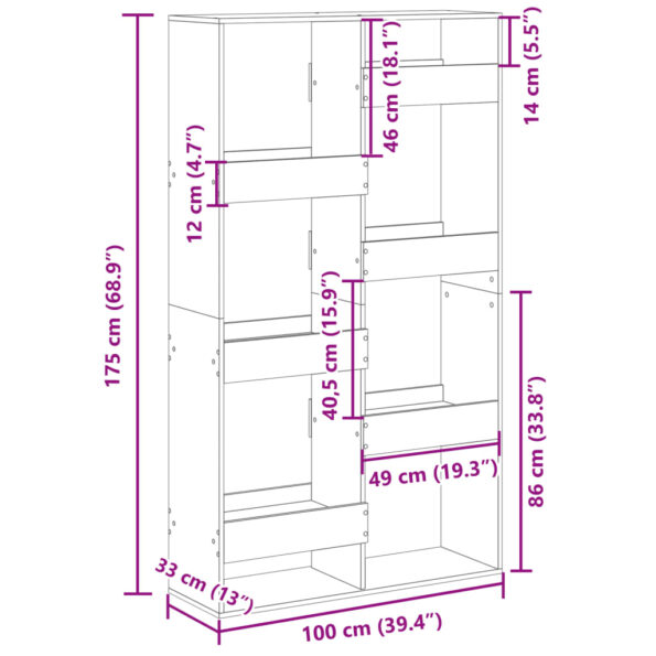 vidaXL Knižnica biela 100x33x175 cm kompozitné drevo – Obrázok 9