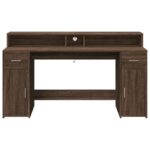 vidaXL Stôl s LED svetlami hnedý dub 160x55x91 cm kompozitné drevo – Obrázok 6