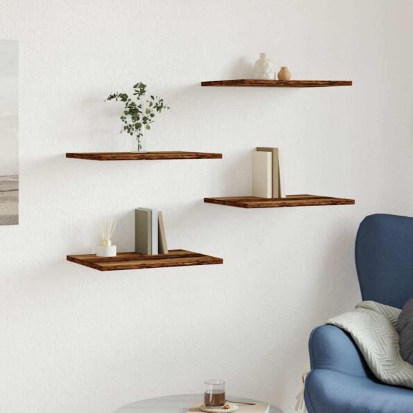 vidaXL Prídavné police 4 ks, staré drevo 40x30x1,5 cm, drevotrieska – Obrázok 3