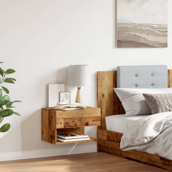 vidaXL Nástenný nočný stolík staré drevo – Obrázok 3