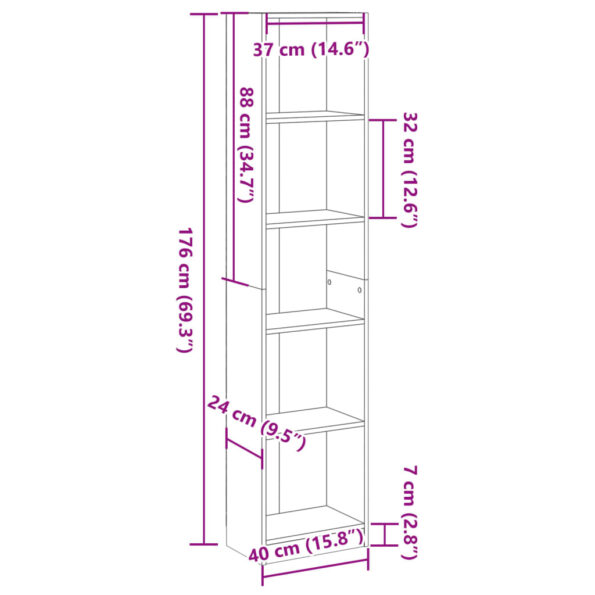 vidaXL Knižnica dymový dub 40x24x176 cm kompozitné drevo – Obrázok 9