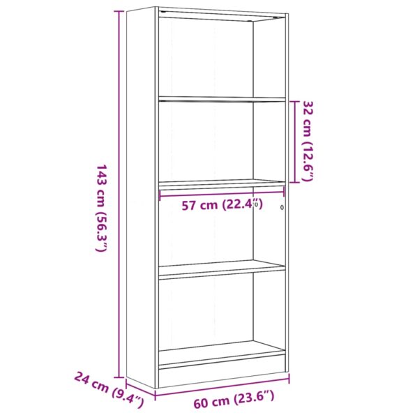 vidaXL Knižnica dymový dub 60x24x143 cm kompozitné drevo – Obrázok 9