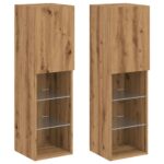 vidaXL TV skrinky s LED svetlami 2 ks dub artisan 30,5x30x102 cm – Obrázok 3